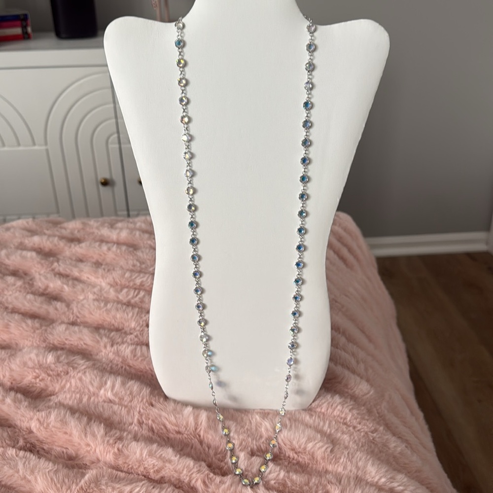 Touchstone Crystal by Swarovski Aurora Borealis Bezel Necklace Silver-Tone - Picture 3 of 7